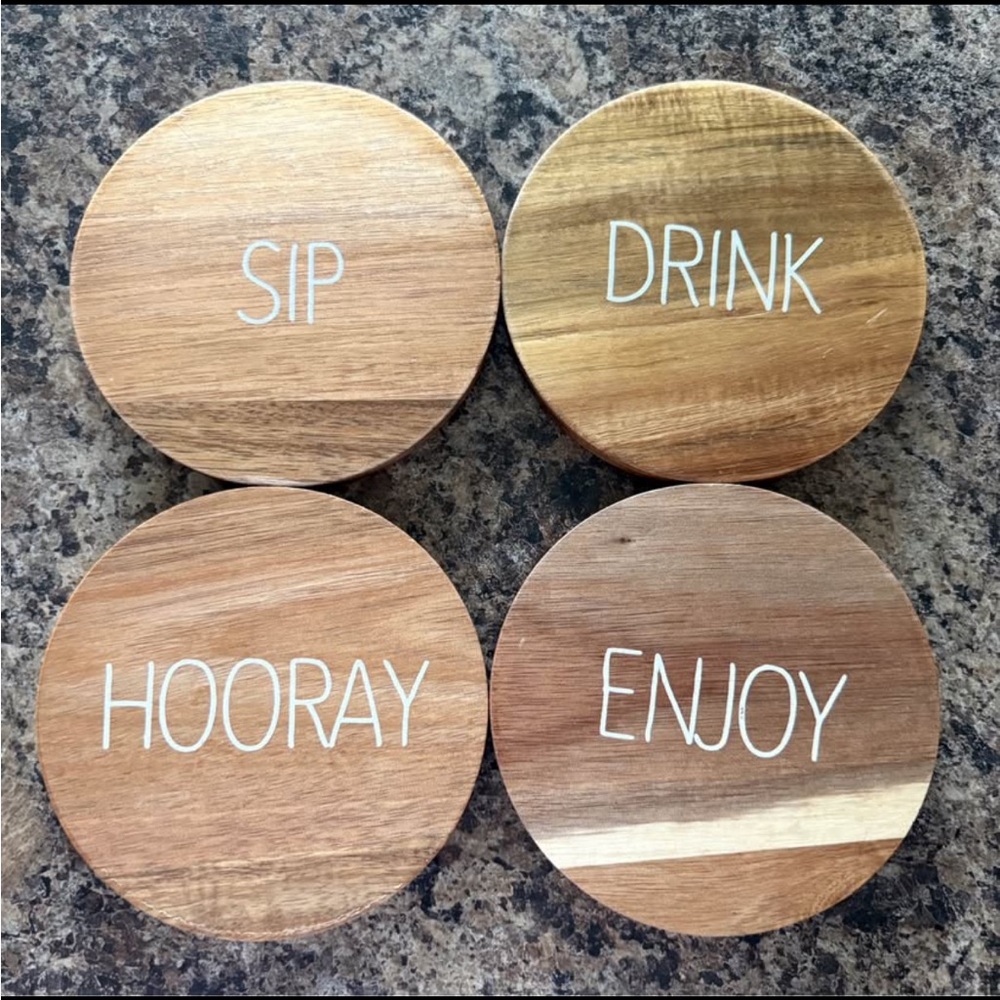 Wooden Coaster Set with Fun Text